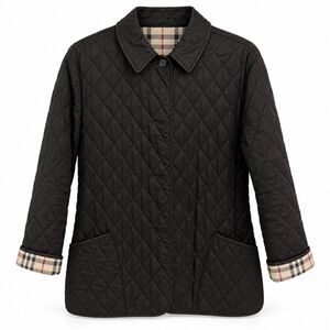 Vintage Burberry Brit Black Diamond Quilted Jacket Nova Check Lining Women's L